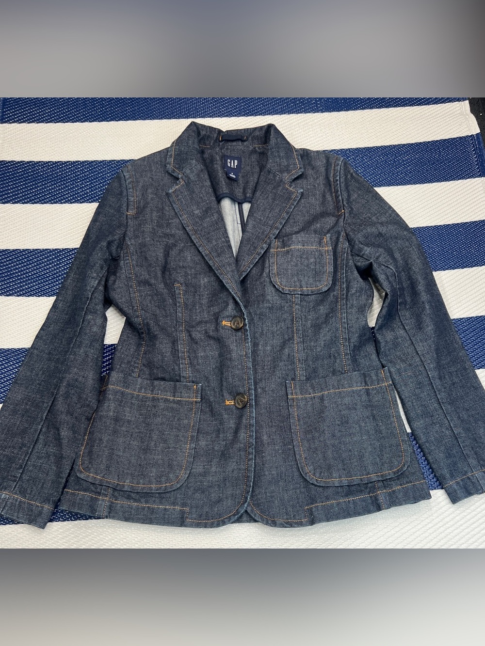 GAP Dark Wash Denim Blazer Jacket Women’s Structured Jean Jacket Sz 8 - Picture 1 of 11